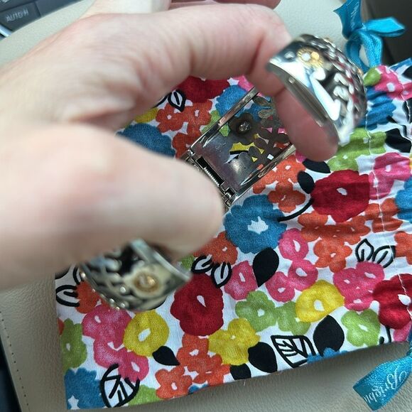 BRIGHTON Flowers on Fence Cutout Crystal Wide Bracelet + Pouch - Picture 5 of 6